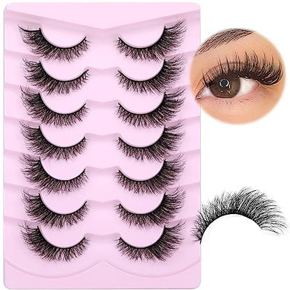 Natural Look Cat Eye False Eyelashes - Wispy Fox Eye Lashes 15mm 6D Volume Strip Lashes by PHKERATA (7 Pairs)