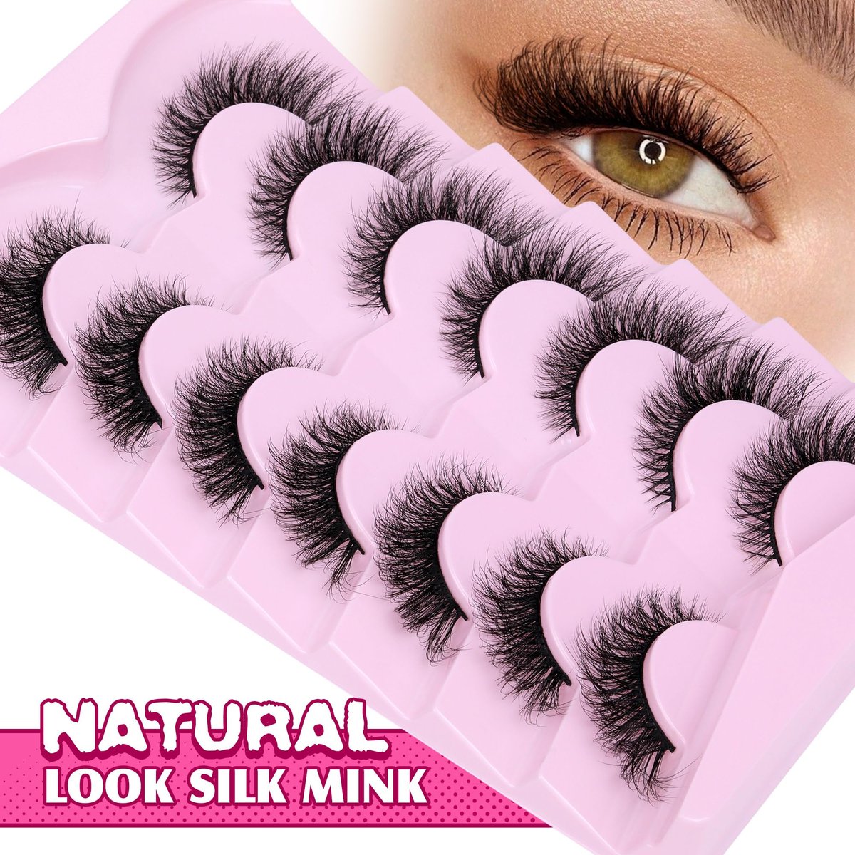 Natural Look Cat Eye False Eyelashes - Wispy Fox Eye Lashes 15mm 6D Volume Strip Lashes by PHKERATA (7 Pairs) - görsel 7