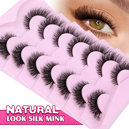 Natural Look Cat Eye False Eyelashes - Wispy Fox Eye Lashes 15mm 6D Volume Strip Lashes by PHKERATA (7 Pairs)