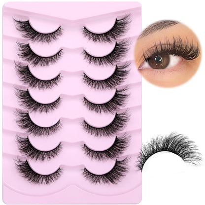 Natural Look Cat Eye False Eyelashes - Wispy Fox Eye Lashes 15mm 6D Volume Strip Lashes by PHKERATA (7 Pairs)