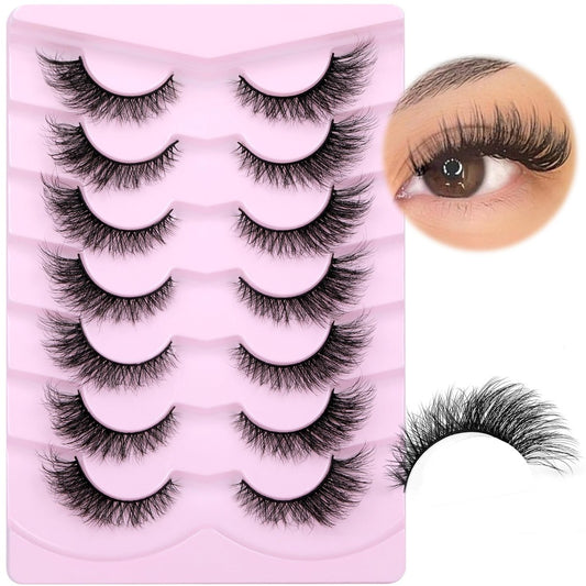 Natural Look Cat Eye False Eyelashes - Wispy Fox Eye Lashes 15mm 6D Volume Strip Lashes by PHKERATA (7 Pairs)