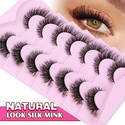 Natural Look Cat Eye False Eyelashes - Wispy Fox Eye Lashes 15mm 6D Volume Strip Lashes by PHKERATA (7 Pairs)