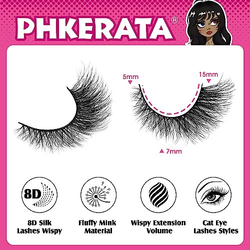 Natural Look Cat Eye False Eyelashes - Wispy Fox Eye Lashes 15mm 6D Volume Strip Lashes by PHKERATA (7 Pairs) - görsel 6