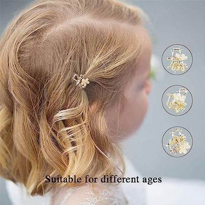 ANBALA Opal Rhinestone Small Hair Claw Clips - 6 Pack, Gold-Metal Grip Clamps for Thick, Thin, Long or Short Hair