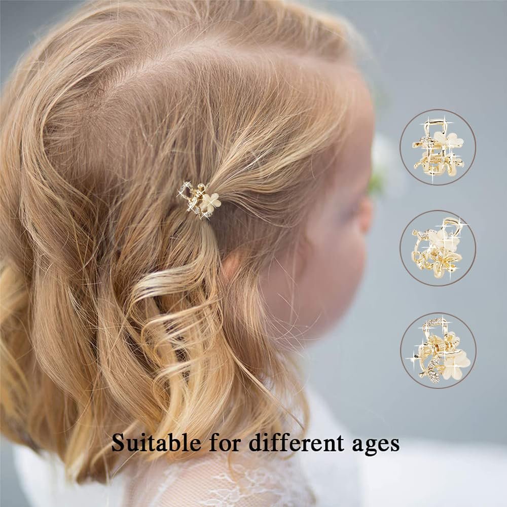 ANBALA Opal Rhinestone Small Hair Claw Clips - 6 Pack, Gold-Metal Grip Clamps for Thick, Thin, Long or Short Hair - görsel 13