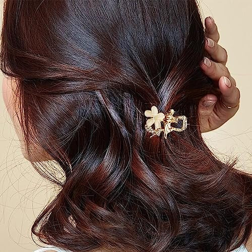 ANBALA Opal Rhinestone Small Hair Claw Clips - 6 Pack, Gold-Metal Grip Clamps for Thick, Thin, Long or Short Hair - görsel 4