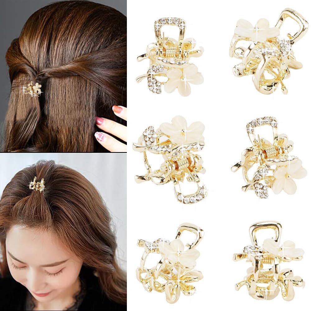ANBALA Opal Rhinestone Small Hair Claw Clips - 6 Pack, Gold-Metal Grip Clamps for Thick, Thin, Long or Short Hair - görsel 5
