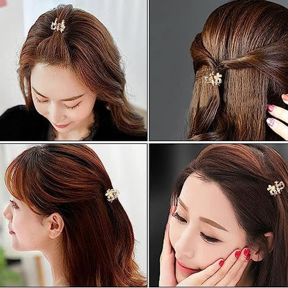 ANBALA Opal Rhinestone Small Hair Claw Clips - 6 Pack, Gold-Metal Grip Clamps for Thick, Thin, Long or Short Hair