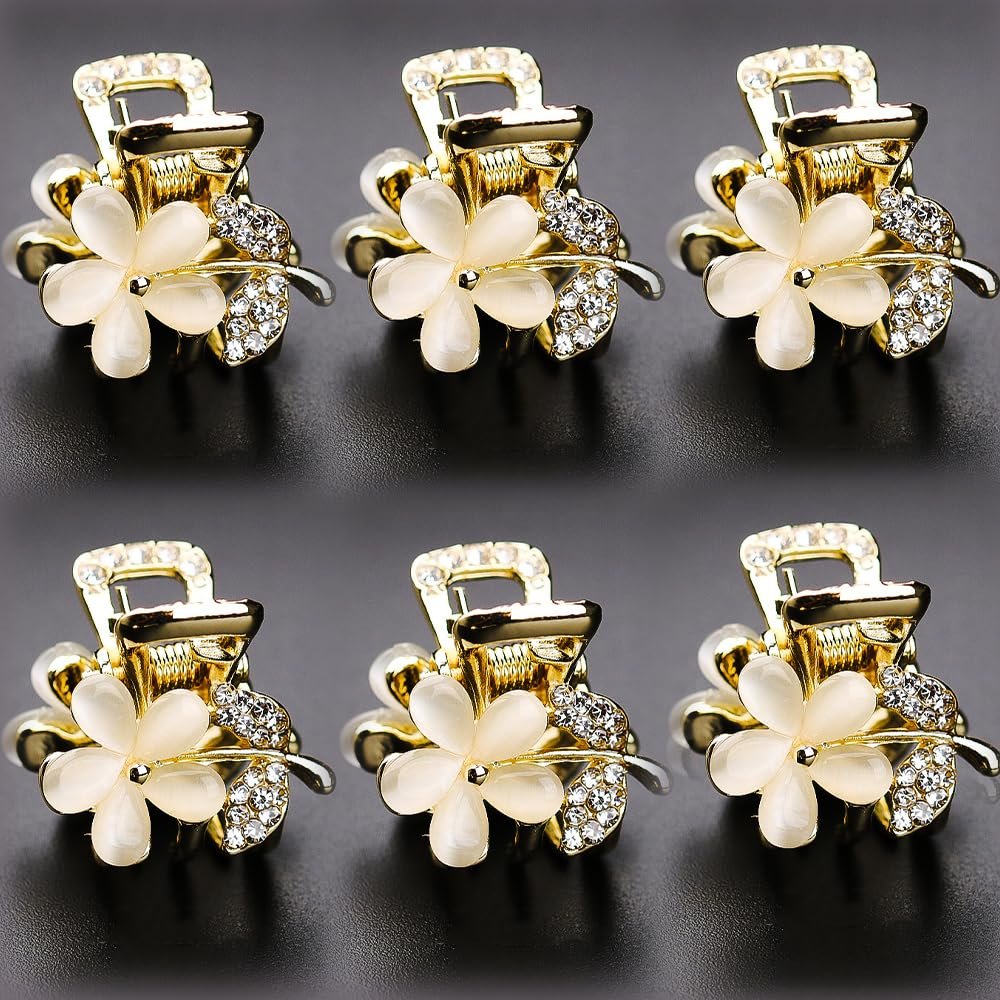 ANBALA Opal Rhinestone Small Hair Claw Clips - 6 Pack, Gold-Metal Grip Clamps for Thick, Thin, Long or Short Hair - görsel 1
