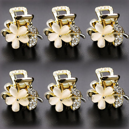 ANBALA Opal Rhinestone Small Hair Claw Clips - 6 Pack, Gold-Metal Grip Clamps for Thick, Thin, Long or Short Hair