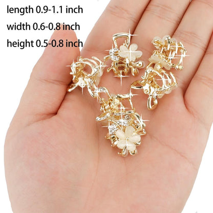 ANBALA Opal Rhinestone Small Hair Claw Clips - 6 Pack, Gold-Metal Grip Clamps for Thick, Thin, Long or Short Hair