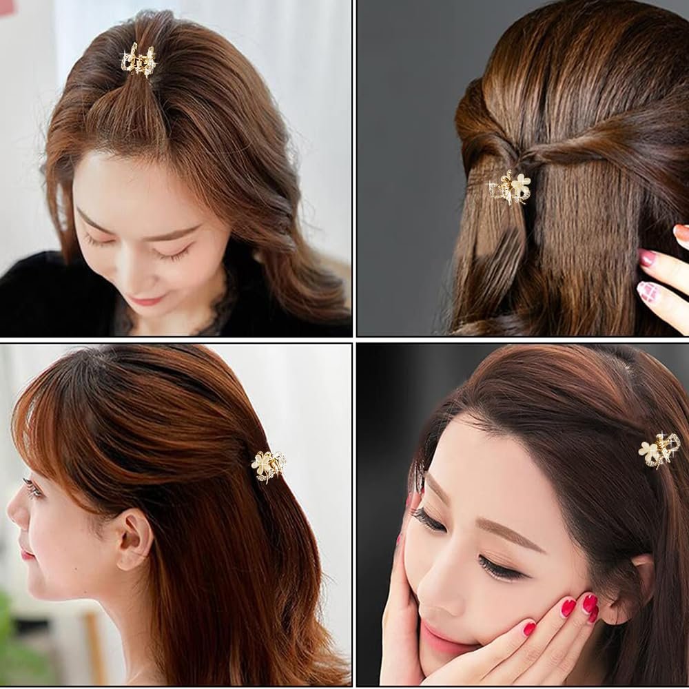 ANBALA Opal Rhinestone Small Hair Claw Clips - 6 Pack, Gold-Metal Grip Clamps for Thick, Thin, Long or Short Hair - görsel 9