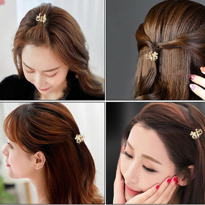 ANBALA Opal Rhinestone Small Hair Claw Clips - 6 Pack, Gold-Metal Grip Clamps for Thick, Thin, Long or Short Hair