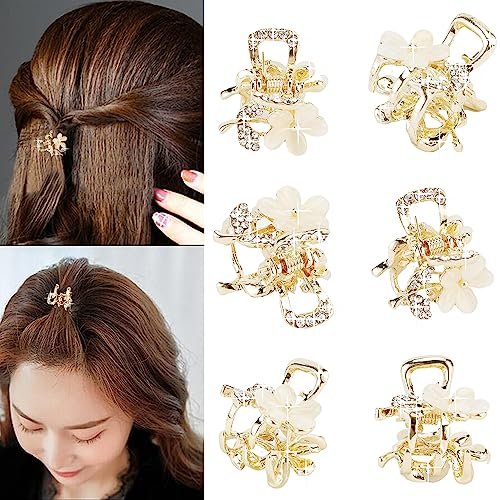 ANBALA Opal Rhinestone Small Hair Claw Clips - 6 Pack, Gold-Metal Grip Clamps for Thick, Thin, Long or Short Hair - görsel 6