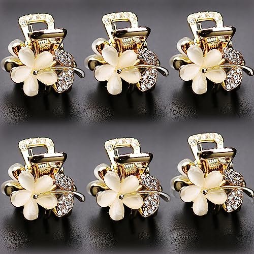 ANBALA Opal Rhinestone Small Hair Claw Clips - 6 Pack, Gold-Metal Grip Clamps for Thick, Thin, Long or Short Hair - görsel 2