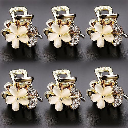 ANBALA Opal Rhinestone Small Hair Claw Clips - 6 Pack, Gold-Metal Grip Clamps for Thick, Thin, Long or Short Hair
