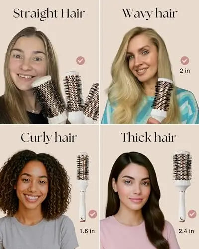 Lily England Round Hair Brush Set 4 Piece Professional Blow Dry Kit with Comb for Styling - White Avelisse