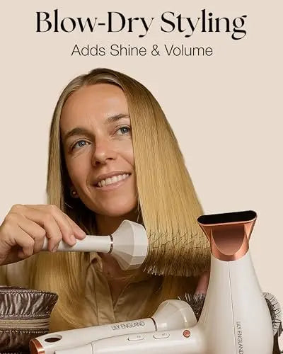Lily England Round Hair Brush Set 4 Piece Professional Blow Dry Kit with Comb for Styling - White Avelisse