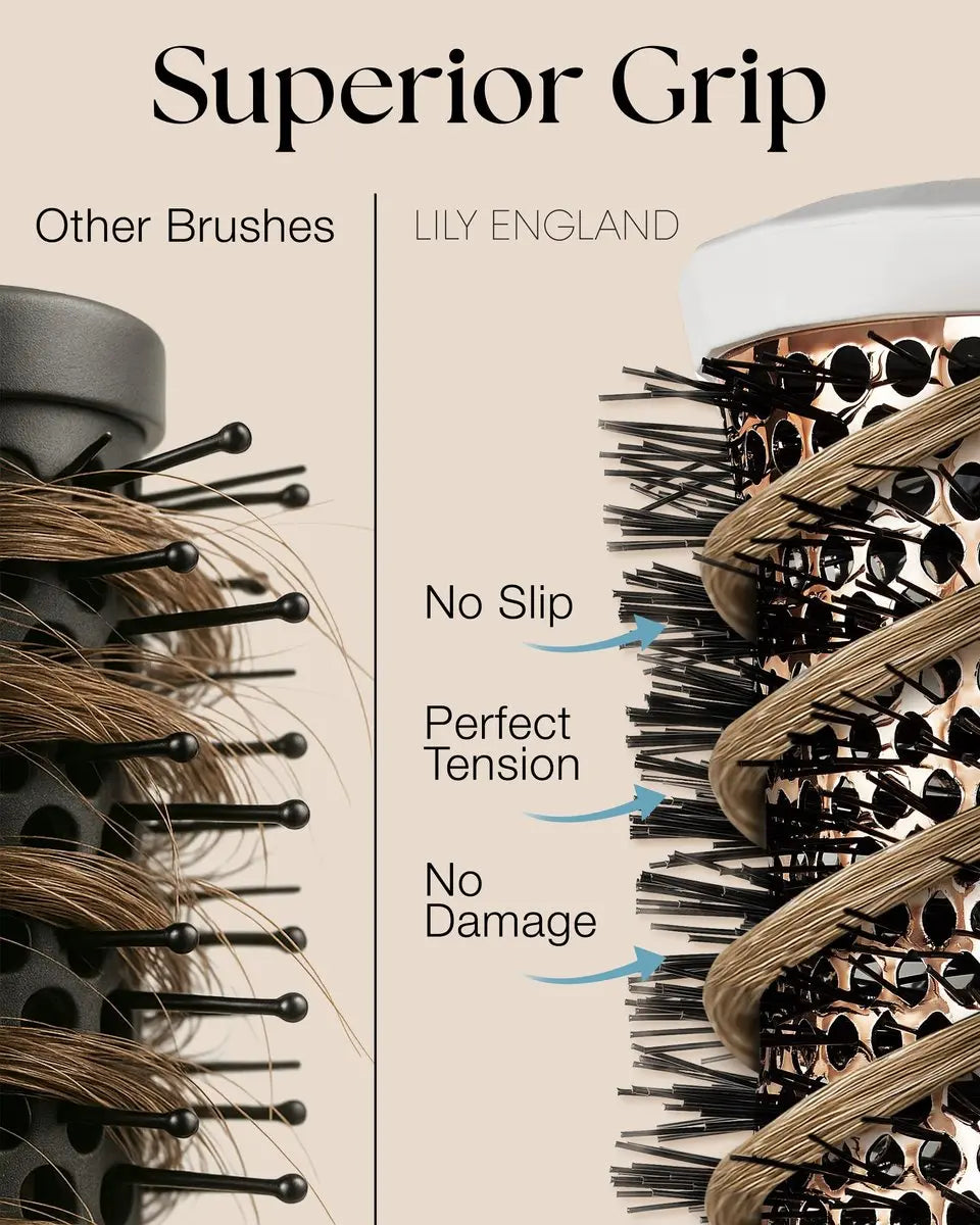 Lily England Round Hair Brush Set 4 Piece Professional Blow Dry Kit with Comb for Styling - White Avelisse