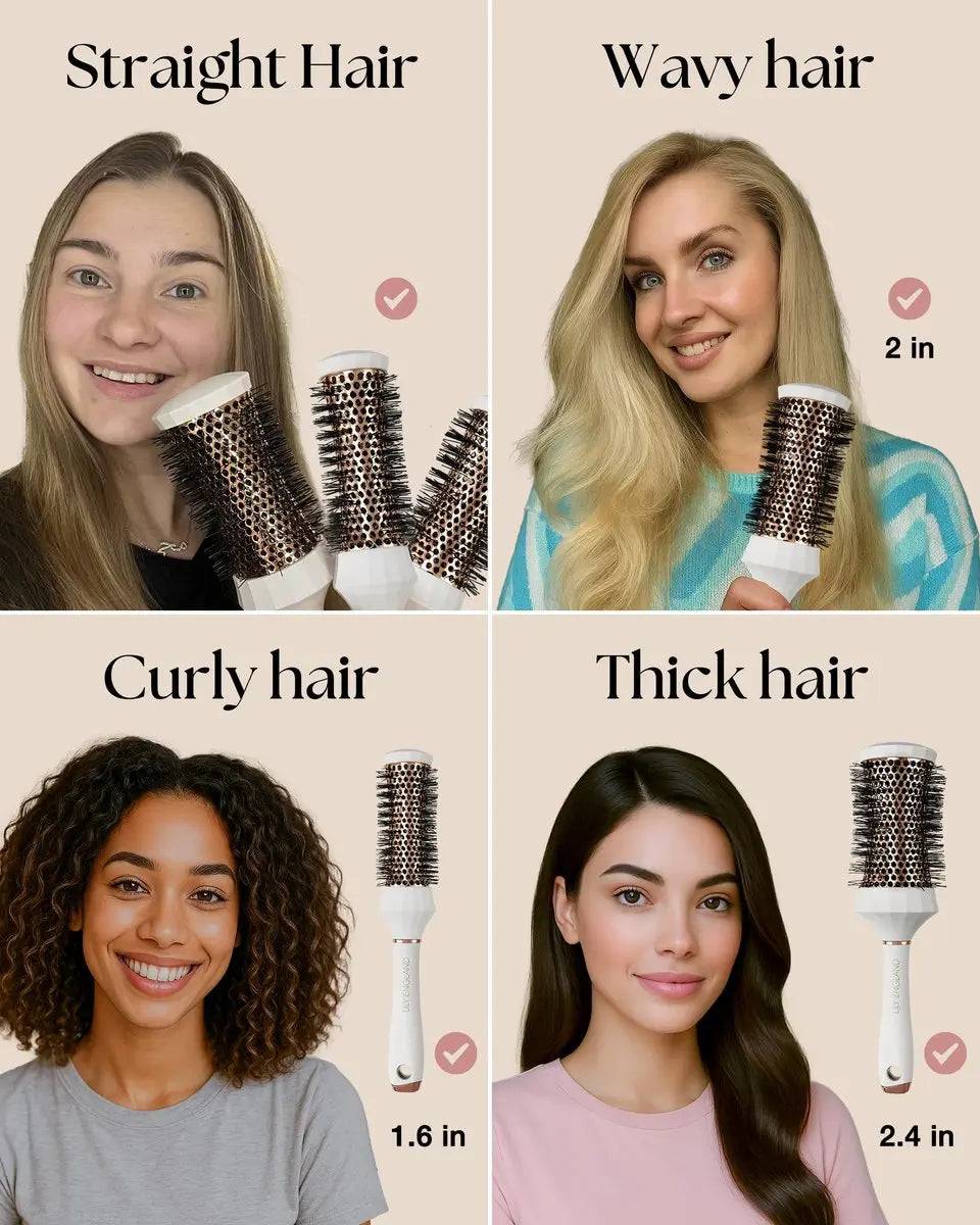 Lily England Round Hair Brush Set 4 Piece Professional Blow Dry Kit with Comb for Styling - White Avelisse