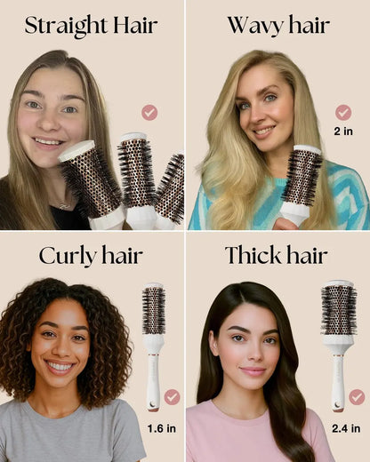 Lily England Round Hair Brush Set 4 Piece Professional Blow Dry Kit with Comb for Styling - White Avelisse