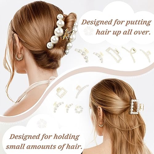 8-Piece Pearl Hair Claw Clips for Women – Resin Barrettes for Thick & Thin Hair, Wedding & Daily Styling - görsel 4