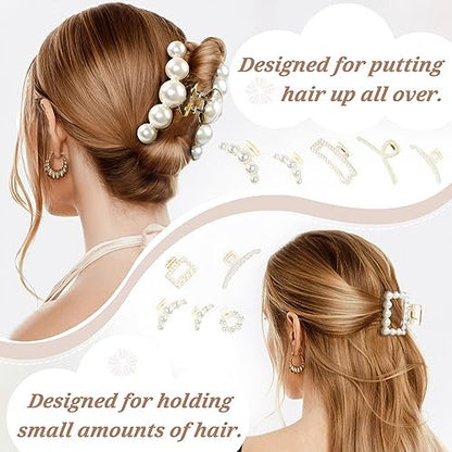 8-Piece Pearl Hair Claw Clips for Women – Resin Barrettes for Thick & Thin Hair, Wedding & Daily Styling