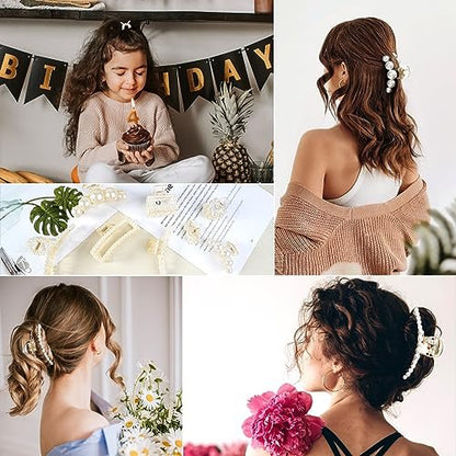 8-Piece Pearl Hair Claw Clips for Women – Resin Barrettes for Thick & Thin Hair, Wedding & Daily Styling