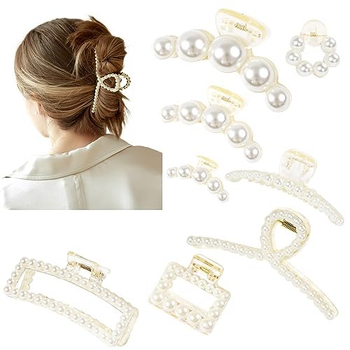 8-Piece Pearl Hair Claw Clips for Women – Resin Barrettes for Thick & Thin Hair, Wedding & Daily Styling - görsel 2