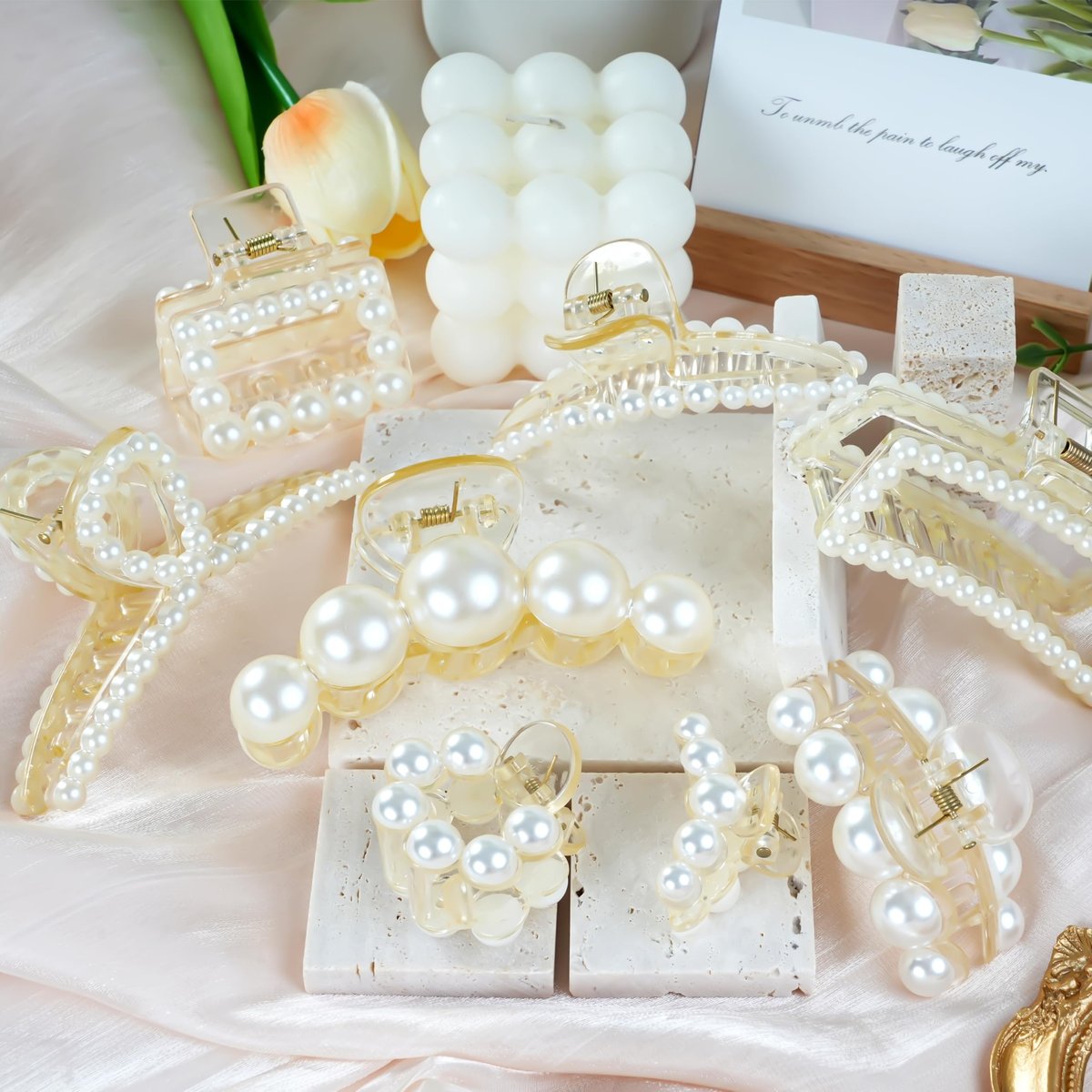 8-Piece Pearl Hair Claw Clips for Women – Resin Barrettes for Thick & Thin Hair, Wedding & Daily Styling - görsel 13