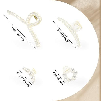 8-Piece Pearl Hair Claw Clips for Women – Resin Barrettes for Thick & Thin Hair, Wedding & Daily Styling