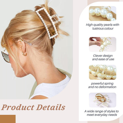 8-Piece Pearl Hair Claw Clips for Women – Resin Barrettes for Thick & Thin Hair, Wedding & Daily Styling