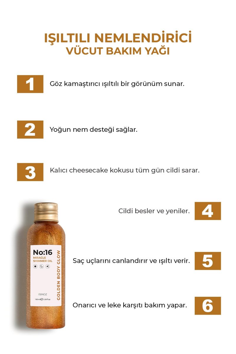 Sinoz No:16 Miracle Shimmer Oil – Golden Glow for Body & Hair with 16 Natural Oils, Lightweight & Non-Greasy (3.38 fl oz) - görsel 4