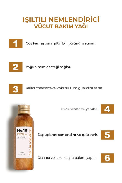 Sinoz No:16 Miracle Shimmer Oil – Golden Glow for Body & Hair with 16 Natural Oils, Lightweight & Non-Greasy (3.38 fl oz)