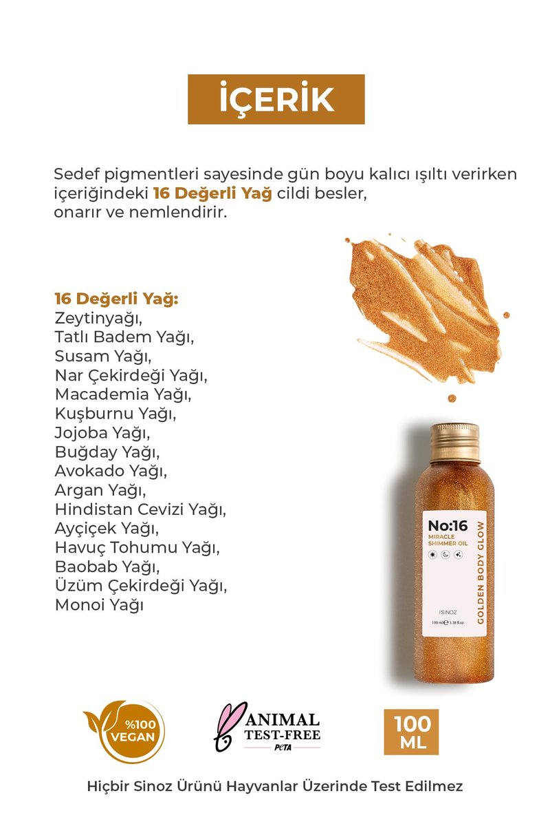 Sinoz No:16 Miracle Shimmer Oil – Golden Glow for Body & Hair with 16 Natural Oils, Lightweight & Non-Greasy (3.38 fl oz) - görsel 6