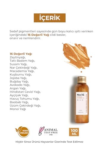 Sinoz No:16 Miracle Shimmer Oil – Golden Glow for Body & Hair with 16 Natural Oils, Lightweight & Non-Greasy (3.38 fl oz) - görsel 5