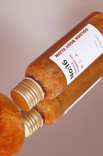 Sinoz No:16 Miracle Shimmer Oil – Golden Glow for Body & Hair with 16 Natural Oils, Lightweight & Non-Greasy (3.38 fl oz)