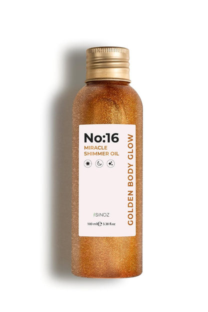 Sinoz No:16 Miracle Shimmer Oil – Golden Glow for Body & Hair with 16 Natural Oils, Lightweight & Non-Greasy (3.38 fl oz)