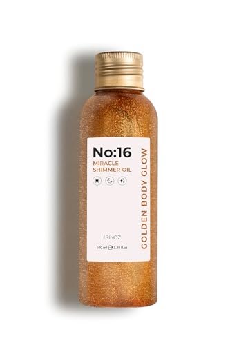 Sinoz No:16 Miracle Shimmer Oil – Golden Glow for Body & Hair with 16 Natural Oils, Lightweight & Non-Greasy (3.38 fl oz)