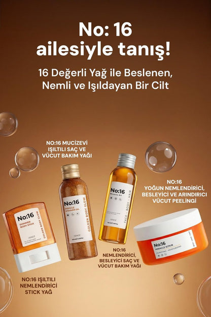 Sinoz No:16 Miracle Shimmer Oil – Golden Glow for Body & Hair with 16 Natural Oils, Lightweight & Non-Greasy (3.38 fl oz)