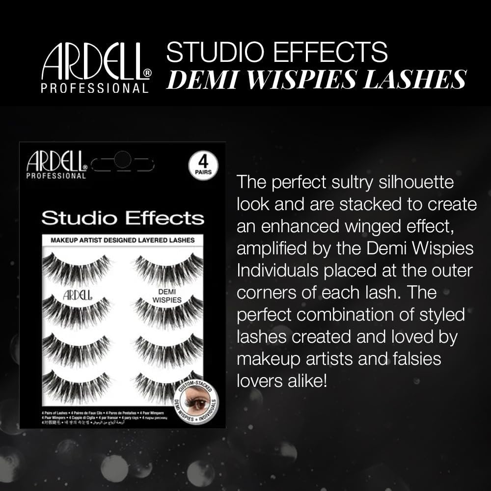 Ardell Studio Effects Demi Wispies False Eyelashes, Custom Layered Wispy Lashes for Natural Volume and Length, 4 Pack Avelisse