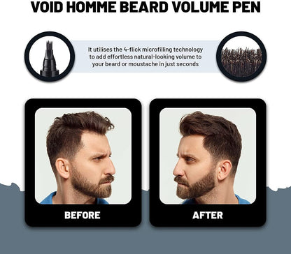 VOID Homme Beard Pen Filler for Men - Instant Beard Filler Pen Kit (Pack of 4) - Waterproof Beard Liner & Marker - Black Avelisse