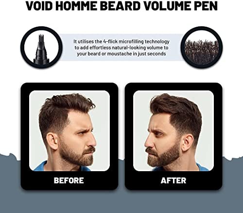 VOID Homme Beard Pen Filler for Men - Instant Beard Filler Pen Kit (Pack of 4) - Waterproof Beard Liner & Marker - Black Avelisse