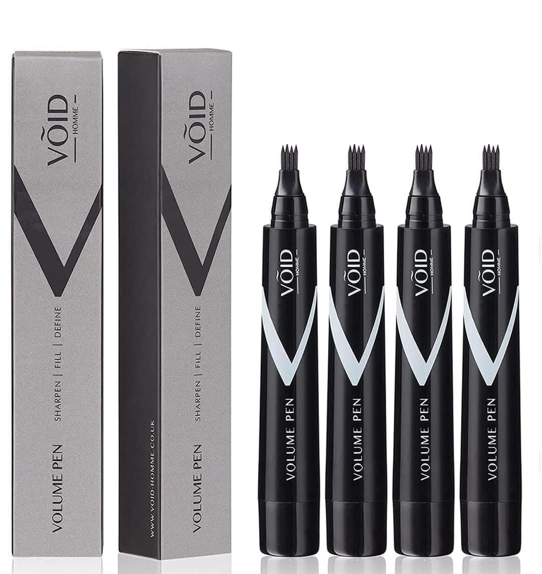 VOID Homme Beard Pen Filler for Men - Instant Beard Filler Pen Kit (Pack of 4) - Waterproof Beard Liner & Marker - Black Avelisse