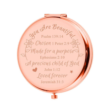 Christian Gifts for Teen Girls Women - Inspirational Bible Verse Compact Mirror - Rose Gold