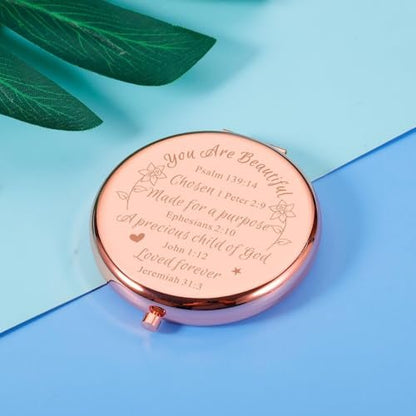 Christian Gifts for Teen Girls Women - Inspirational Bible Verse Compact Mirror - Rose Gold