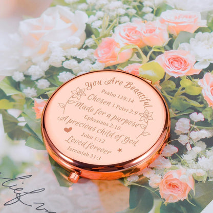 Christian Gifts for Teen Girls Women - Inspirational Bible Verse Compact Mirror - Rose Gold
