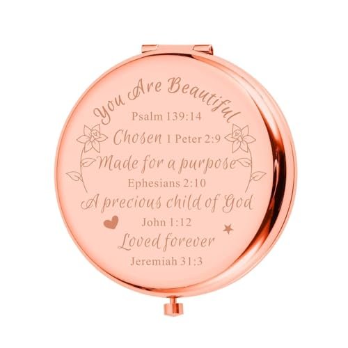 Christian Gifts for Teen Girls Women - Inspirational Bible Verse Compact Mirror - Rose Gold - görsel 1
