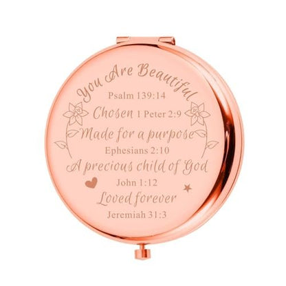 Christian Gifts for Teen Girls Women - Inspirational Bible Verse Compact Mirror - Rose Gold