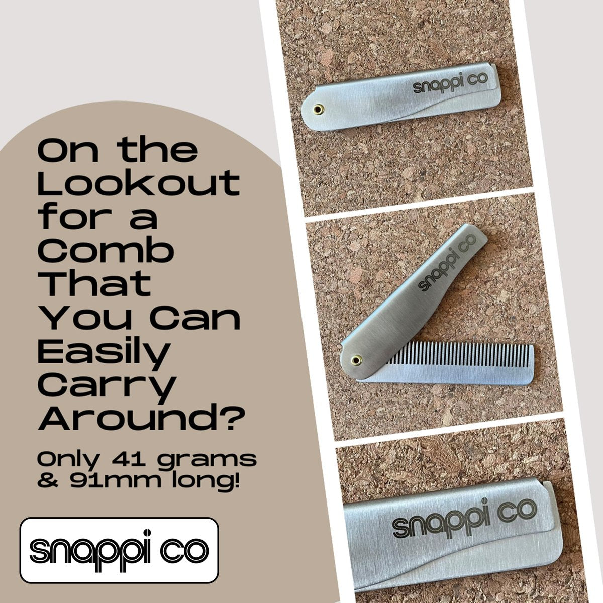 Snappi Co® Metal Folding Beard Comb – 304 Stainless Steel Pocket Comb for Men, Beard Grooming, Mustache Care, Portable EDC Accessory, Gift Box Included - görsel 3
